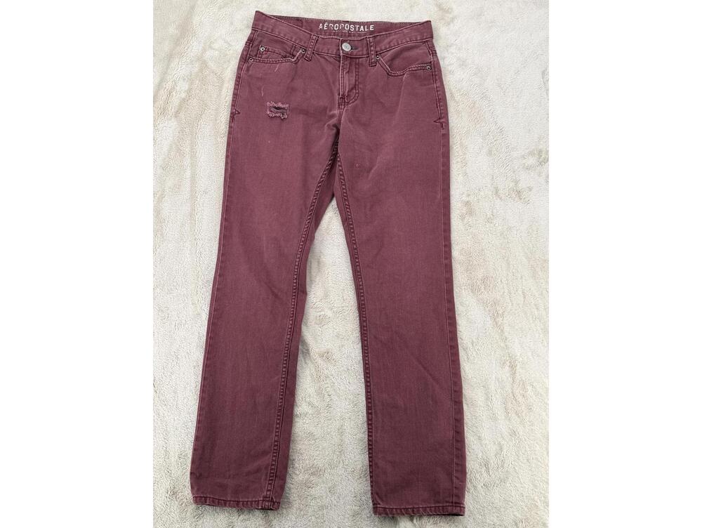 Aeropostale Distressed Slim Fit Jeans 28/30 Cotton Burgundy‎ - Picture 4 of 9